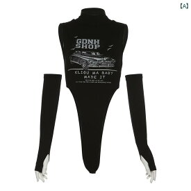 レディース シック レトロ スタイリッシュ オールド ファッション レター プリント T シャツ スリム ジャンプ スーツ