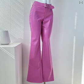 レディース ファッション アメリカン スタイリッシュ バービー ピンク PU レザー ロング スリム フレア ホース シュー パンツ