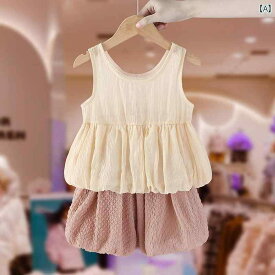キッズ ウェア ガールズ 夏 ファッション セット 夏 幼児 赤ちゃん 韓国 ベスト トップス ランタン ショーツセット ツーピース 薄型 セット