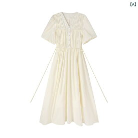 レディース ワンピース かわいい フランス キキョウ 優しい ウエスト スリム Vネック ドレス 夏 美しい 初恋 ロング ドレス