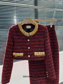 レディース ファッション クリスマス シャツ 赤 ファッション スーツ 女性 冬 ハイエンド 小さい フレグランス ジャケット スカート 2点 セット