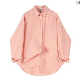 レディース トップス シャツ 韓国 優しく カジュアル スリム ピンク 春秋 女性用 シャツ ジャケット ゆったり 長袖