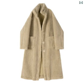 レディース ファッション 韓国 スタンドカラー ミドル丈 ラムウール 厚手 毛皮 コート 女性 冬 スリム コート