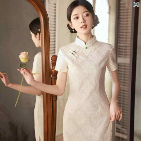 チャイナ ドレス レディース かわいい ワンピース レース ハイエンド フレッシュ ガーリー 中華風 写真撮影 衣装 美しい 白 ドレス ロング