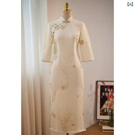 民族衣装 コスチューム レディース 美しい 白い チャイナ ドレス 秋冬 長袖 女性 中華風 ドレス リネン 刺繍 ロング