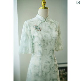 民族衣装 コスチューム レディース 美しい グリーン チャイナ ドレス 夏 中華風 少女 ドレス 小さい シフォン 裾