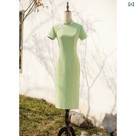 民族衣装 コスチューム レディース 美しい 緑 綿麻 チャイナ ドレス 女性 夏 中華風 上品 洗練 ガールズ ドレス 普段使い 日常着