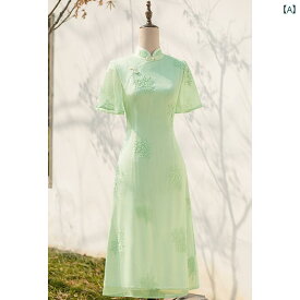 民族衣装 コスチューム レディース 美しい グリーン チャイナ ドレス 女性 夏 上品 洗練 ガールズ ハイエンド ドレス シフォン 小さい フレッシュ