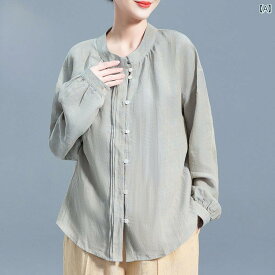 レディース シャツ リネン スタンドカラー シャツ 女性 春 レトロ 長袖 トップス 通勤 日焼け防止 通気性 シャツ