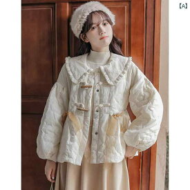 レディース 冬 厚手 人形 襟 綿 コート 冬 ショート コート 子供 ホット 製 綿 コート