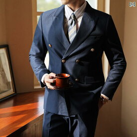メンズ 秋冬 カーキ 二 列 2 ボタン スーツ 高級感 韓国 ビジネス アイロン フリー スーツ ジャケット
