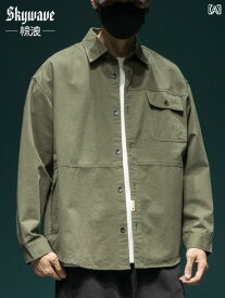 カジュアル シャツ メンズ トップス レトロ ワークシャツ 長袖 ゆったり 大きいサイズ ポケット シャツ トップス カジュアル ジャケット