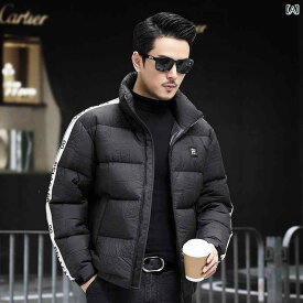 メンズ ダウン ジャケット スタンドカラー ショート 冬 刺繍 暖かい ジャケット カジュアル パン コート