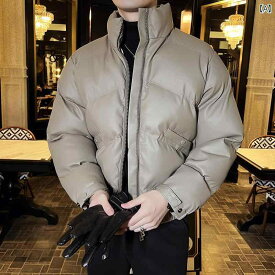 メンズ アウター Pu レザー コットン コート 冬 厚手 パン コート ジャケット スタンドカラー ショート ジャケット 綿 コート
