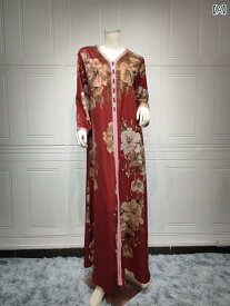 エスニック ローブ レディース 民族衣装 中東 アラビア ゆったり 快適 体型カバー 夏 シンガポール ドバイ プリント ドレス