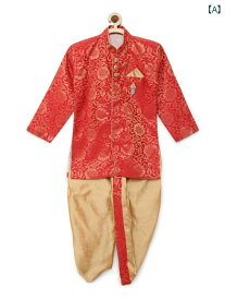 キッズ インド 伝統的 民族衣装 男子 リネン スーツ ドレス 誕生日 スーツ パフォーマンス 服 インド パキスタン 4 色