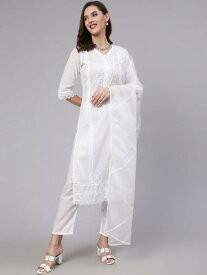レディース インド エスニック 伝統的 服 民族衣装 女性 スーツ 綿 3 点 セット さわか 固体 白 スーツ
