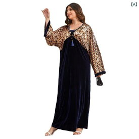 エスニック ワンピース 体型カバー レディース 中東 イスラム 教徒 女性 ロング スカート 大きめ サイズ ドレス Vネック ビーズ ヒョウ柄 ファッション