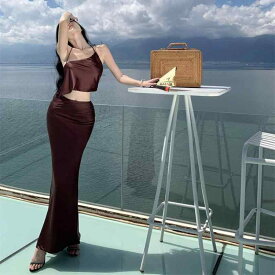 スカートスーツ レディース ファッション 休暇 魅惑的 サテン キャミソール トップス 女性 夏 ハイエンド スタイリッシュ ガール スカート スーツ