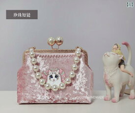 ハンドバッグ レディース かわいい ブロケード ピンク ベルベット かわいい 猫 クロス ボディバッグ ロリータ 和菓子 ガール バッグ