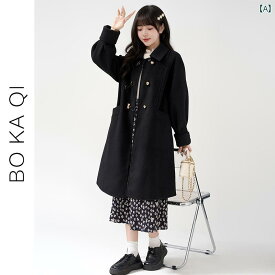 レディース ファッション 秋冬 ポロ カラー ウール コート 女性 ミドル丈 シングルブレスト コート