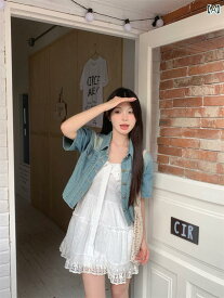 レディース ファッション 韓国 小柄 デニムジャケット トップス スリム サスペンダー ドレス 完全 セット 着て 女性 夏