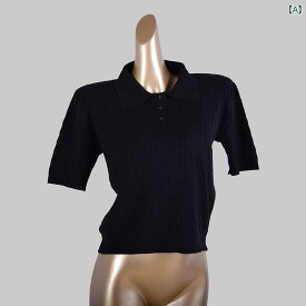 レディース ファッション シンプル ソリッドカラー 半袖 ウール セーター 汎用性 ツイスト ポロ カラー ソフト ワックス プルオーバー トップス