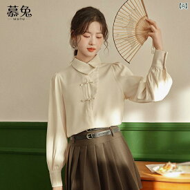 レディース ファッション カレッジ 大人かわいい 中華風 ディスク ボタン 長袖 シャツ 女性 春 ユニーク シック トップス