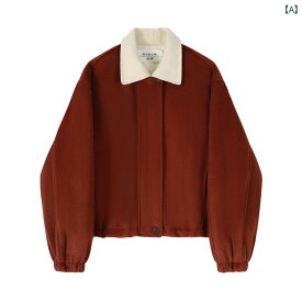レディース ファッション 小さい 赤い 両面 コート 女性 冬 高級感 ダウン 裏地 付き ショート ウール ジャケット
