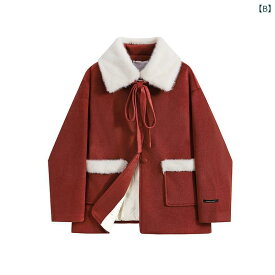 レディース ファッション ユニーク コート ダウン ベルベット 厚手 赤い クリスマス シャツ 女性用 コットン コート