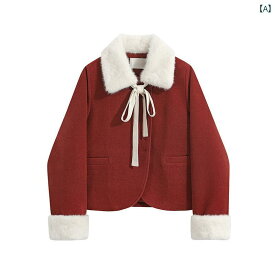 レディース ファッション クリスマス シャツ 赤い ウール コート 女性用 キルティング 厚手 ゆったり ウール コットン コート