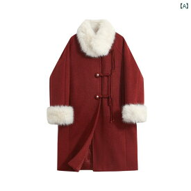 レディース ファッション 華風 バックル 干支 シャツ 赤い コート 女性用 厚手 コート