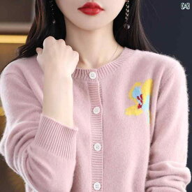 レディース トップス カジュアル おしゃれ 春 ラウンドネック シャツ 女性 韓国 無地 シングルブレスト ショート ウール セーター