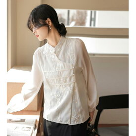 レディース ファッション シャツ ブラウス 中華風 軽量 トップス 女性 秋冬 インナーウェア シック 美しい 小さい シャツオー ガンジー 長袖 シャツ