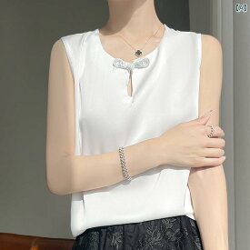 レディース ファッション トップス シャツ 女性 ノースリーブ t シャツ 大きいサイズ 中国 ラウンドネック ボタン アップ シャツ スーツ