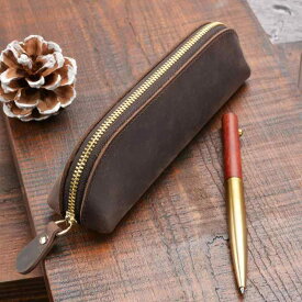 ペンケース 筆入れ レトロ 一層 牛革 ペン ケース シンプル 革 文具 ペン レザーケース メガネ ケース レザー ジッパー ペン バッグ