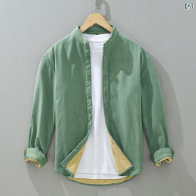 冬 シャツ 裏起毛 カジュアル 小型 スタンドカラー 暖かい 爽か 服 フレッシュ 綿 厚手 長袖 シャツ