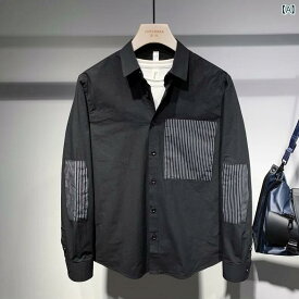 メンズ トップス シャツ カジュアル シャツ 長袖 パッチワーク ポケット シャツ ジャケット 韓国 若々しい トップス 服