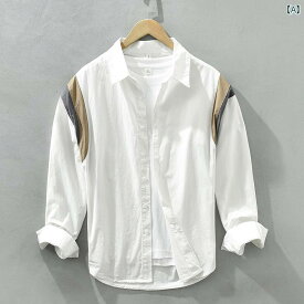 メンズ トップス シャツ ジャケット 韓国 トップス 若々しい つぎ 合わせた 長袖 シャツ