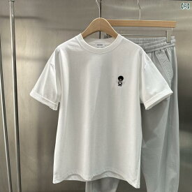 T シャツ メンズ トップス 夏 キャラクター 刺繍 ラウンドネック 半袖 シャツ 韓国 高級 ゆったり シンプル 半袖 シャツ