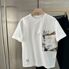 T シャツ メンズ トップス 山形 夏 ファッション リネン スプライシング 半袖 シャツ 韓国 高級 クール 半袖 シャツ