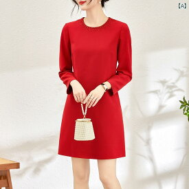 ワンピース レディース きれいめ 上品 マザーズ 婦人服 フレンチ ドレス スカート 通常 着用 赤い ドレス 女性 春 ドレス 小柄 フェミニンスカート