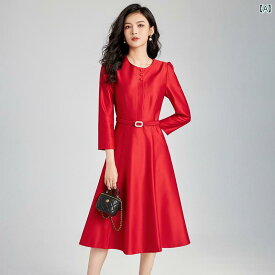 ワンピース レディース きれいめ 上品 婦人服 フランス ウール 赤い ドレス 女性 ウエスト スリム ハイエンド 長袖 中国 赤い ドレス