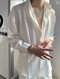 メンズ トップス スタイリッシュ おしゃれ 禁欲 冷感 カジュアル ドレープノー アイロン 白黒 シャツ 韓国