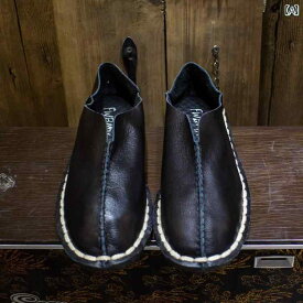 カジュアル シューズ 春夏 中華風 レトロ 革 紳士靴 ローカット 耐摩耗 靴 フラット トゥ 縫製 紳士靴