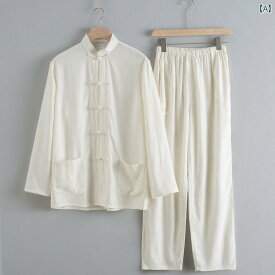 カンフー服 メンズ カジュアル ウェア 太極拳 スーツ 夏 薄手 シャツ メンズ 中華風 カーディガン ボタン ダウン 唐 スーツ レトロ 漢服 太極拳 スーツ 2点 セット