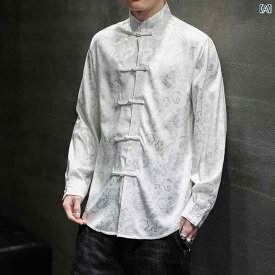 メンズ トップス 中華風 かっこいい ドラゴンローブ シャツ 長袖 秋 薄氷 カジュアル シャツ レトロ 唐装 ジャケット
