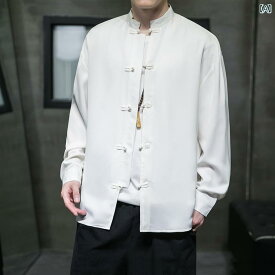 メンズ トップス 中華風 かっこいい レトロ ボタン 唐装 シャツ エスニックファッション カジュアル シャツ スタンドカラー 茶 瞑想 スーツ ジャケット