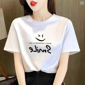 Tシャツ レディース 夏 カジュアル 普段着 韓国 ウコン 綿 プリント 半袖 tシャツ 女性 サマー スリム トップス
