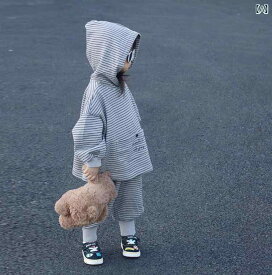 女の子 ストライプ フード付き スポーツ スーツ 春秋 韓国 子供服 子供 ファッション レトロ スウェットシャツ パンツ 赤ちゃん用
